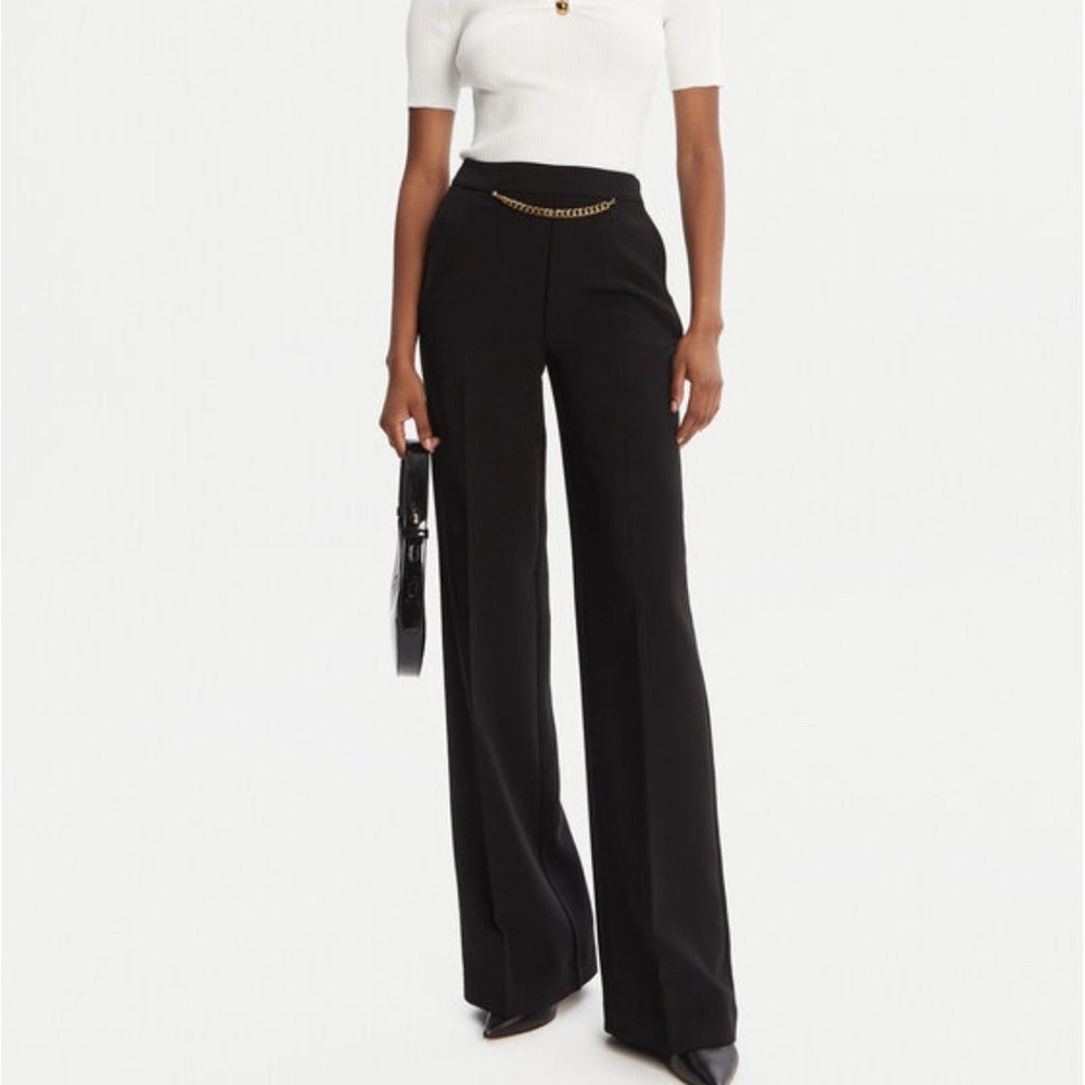 Marciano Black Wide leg Pants Gold Chain Accent Size Large UK 44 New Side Zip